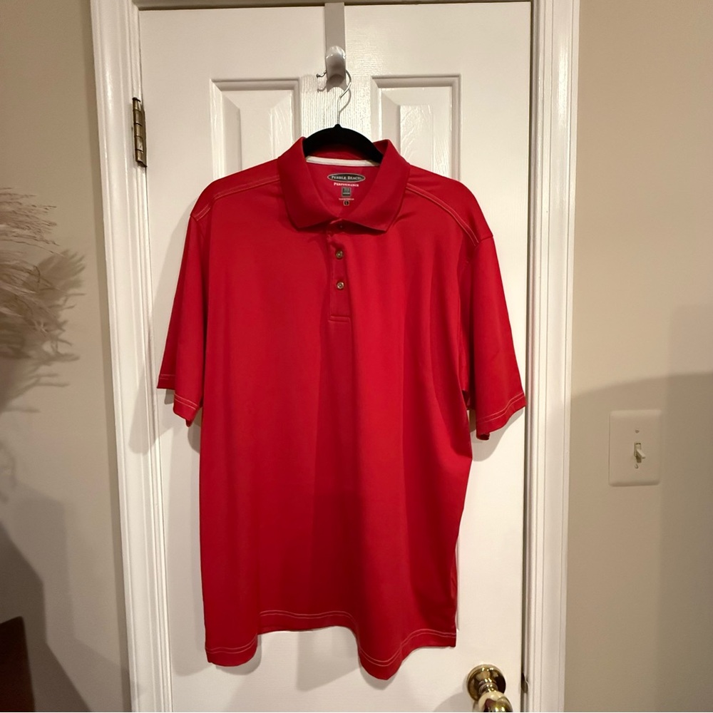 Pebble Beach Red Men's Polo Shirt Short Sleeve L